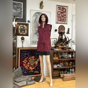 Burgundy Hooded Utility Vest